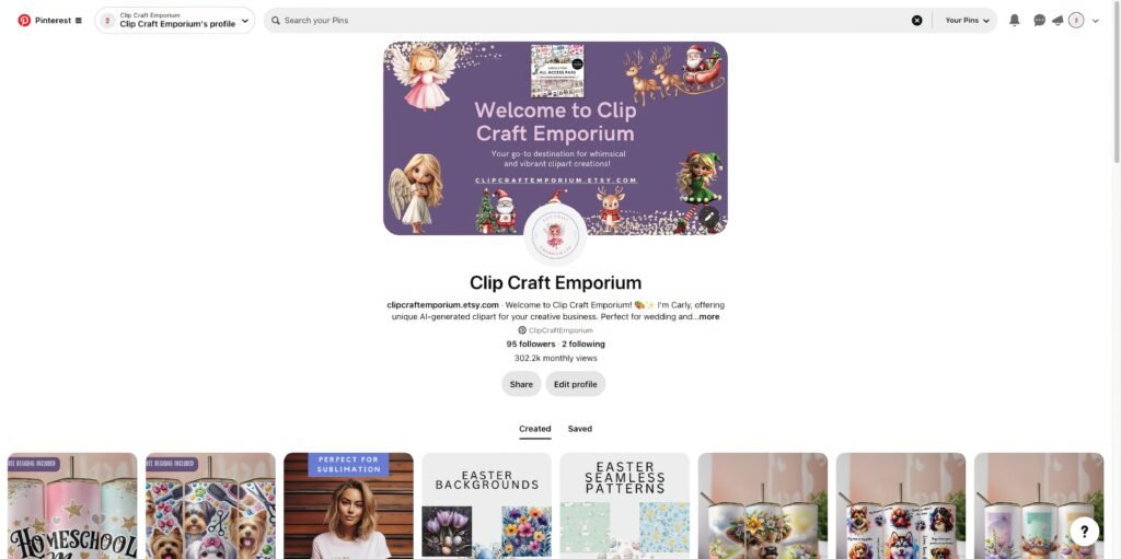 A screenshot of the clip craft emporium pinterest account