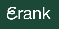 White text on a dark green background spells “Erank”, with the letter “E” stylised to resemble an at symbol (@), reflecting its focus on Etsy and digital products.