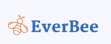 Logo with an orange bee illustration to the left of the blue EverBee text on a light background, perfect for businesses focused on Etsy listing and digital products.